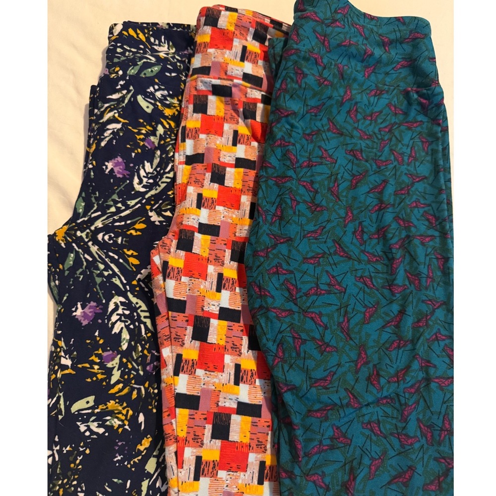 LuLaRoe Leggings Bundle Lot of 3 One Size OS Floral Geometric Bird Prints Soft